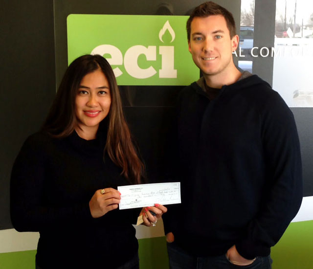 Chase Musser from ECI Comfort donating to the Phillipines Relief Effort