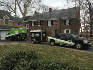 ECI Comfort in front of stone farmhouse in Yardley, PA preparing to install high velocity cooling. 