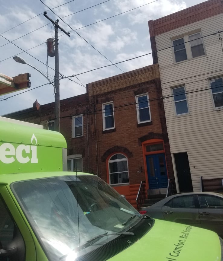 ECI Comfort outside South Philadelphia rowhome ready to install ductless mini-splits