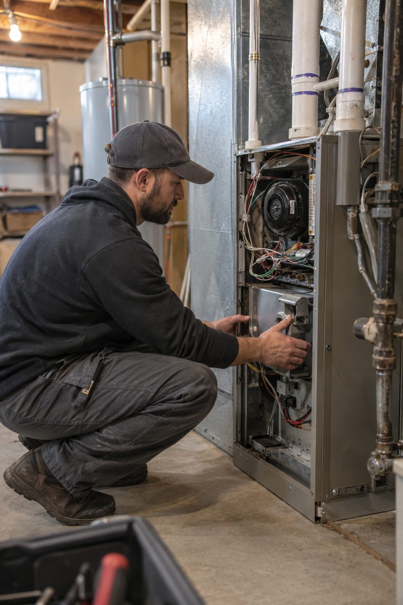 ECI Comfort technician performing expert furnace repair in Yardley - PA ECI Comfort technician performing expert furnace repair in Yardley - PA