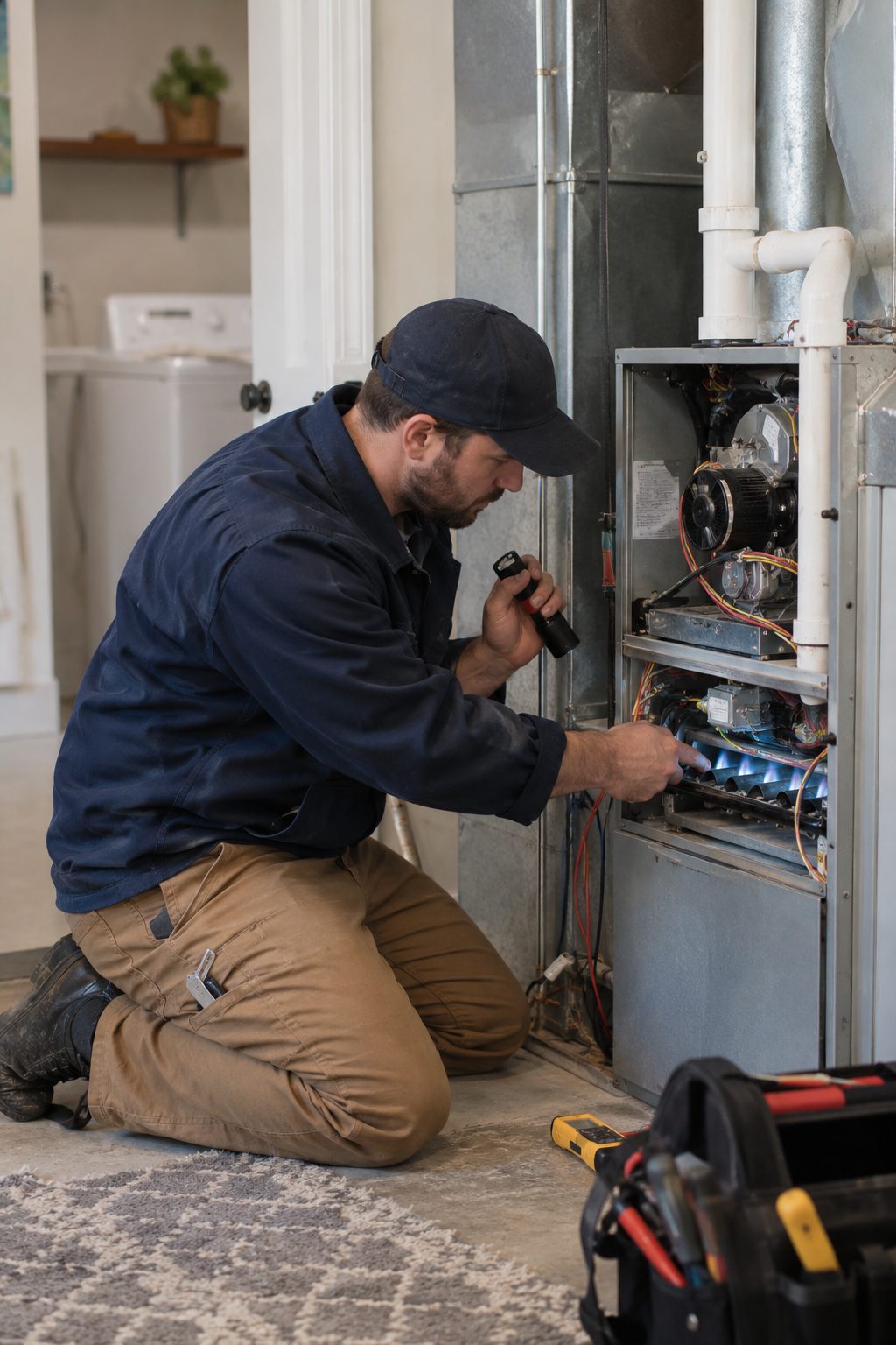 Home furnace inspected during thorough furnace tune up in New Hope - PA
