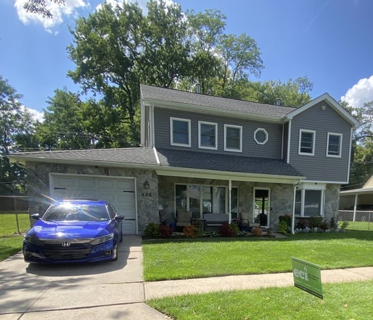 Front exterior of Morrisville, PA home after Ruud HVAC system replacement.