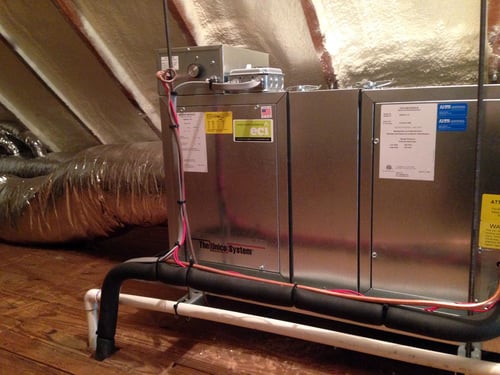 Unico air handler nestled in an Elkins Park attic Unico air handler nestled in an Elkins Park attic
