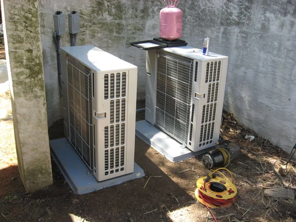 Two narrow outdoor Mitsubishi units that ECI installed. 
