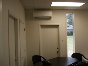High wall unit installed for small office that suffered from no air conditioning. 