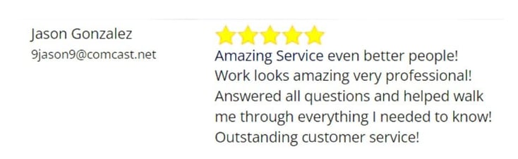 Five star review left by a customer for ECI Comfort. 