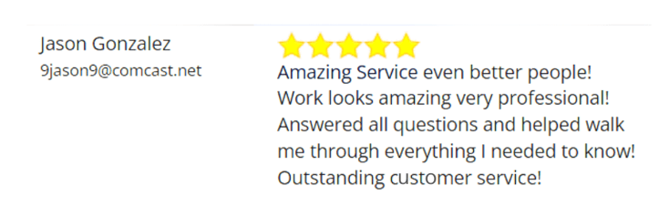 Five star review left by a customer for ECI Comfort. 