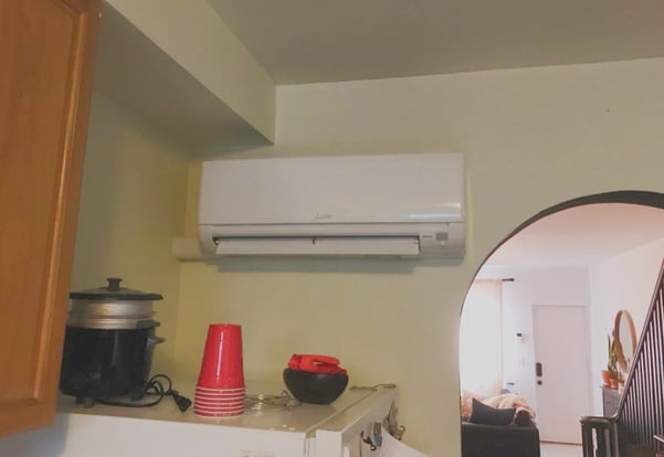 Mitsubishi Ductless air handlers in South Philadelphia rowhome kitchen installed by ECI Comfort