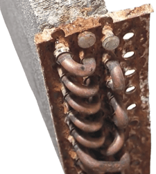Traditional spine fin coil, corroded
