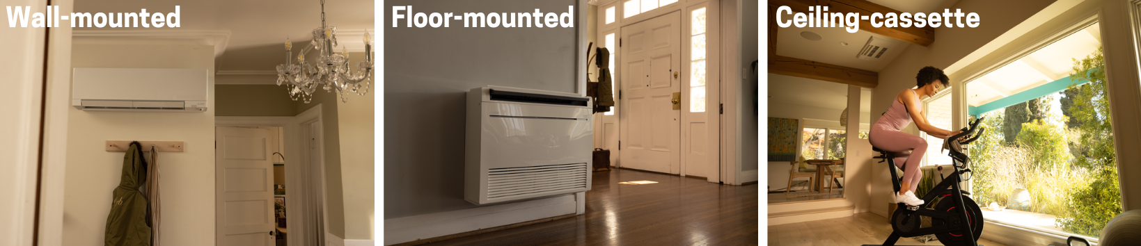 Wall-mounted vs floor-mounted vs ceiling cassette ductless AC units