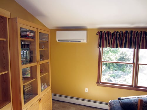 Ductless indoor wall unit in a room