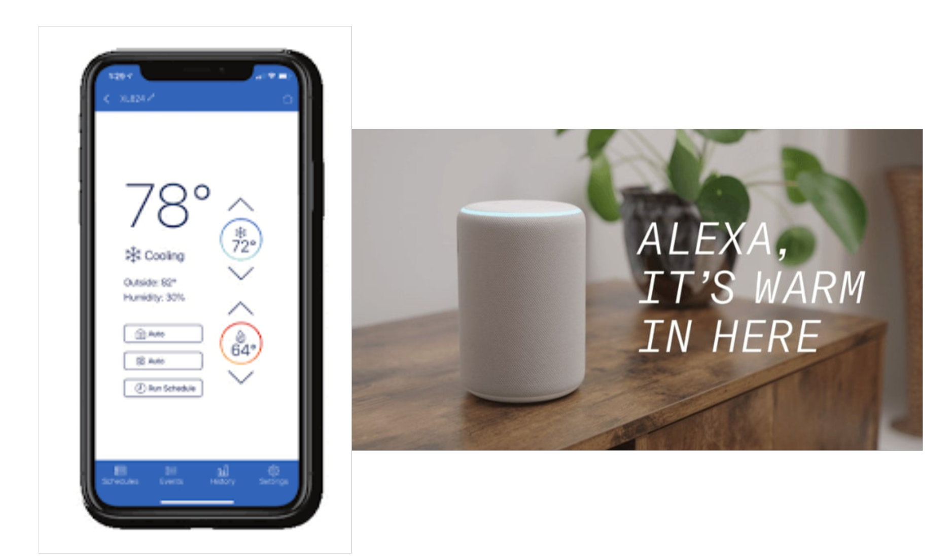 Trane app controls your homes temperature at your own convenience. Also accessible through Amazon Alexa. 