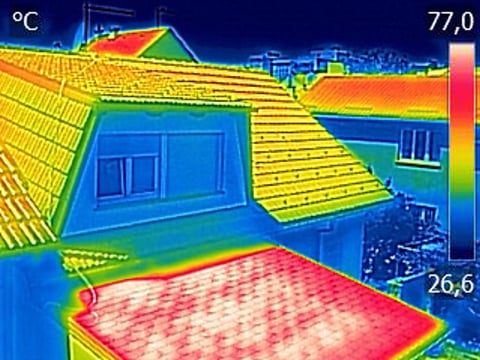 Photo of a home with a temperature filter, showing the large changes in temperature between rooms ranging from hot to cold. 
