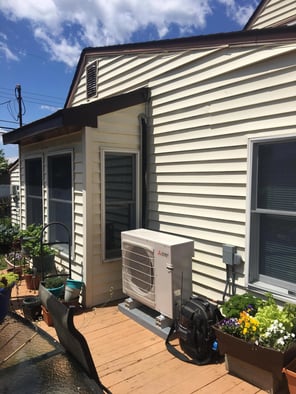 Outdoor, narrow unit in Levittown home.