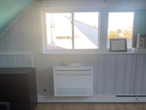 Mitsubishi Floor mounted air handler installed in Levittown home. 