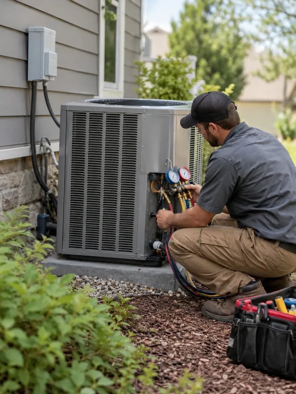 Residential heating and cooling equipment inspected for professional HVAC contractor services in North Wales - PA