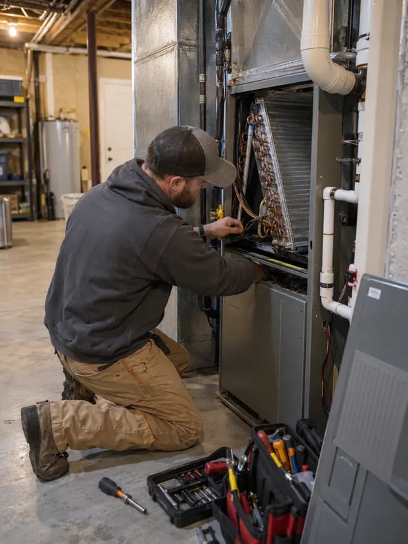 Residential heating and cooling system inspected for trusted HVAC contractor services in Ambler - PA
