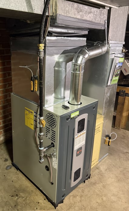New Trane natural-gas furnace in the basement of a Langhorne, PA home after an oil-to-gas conversion.