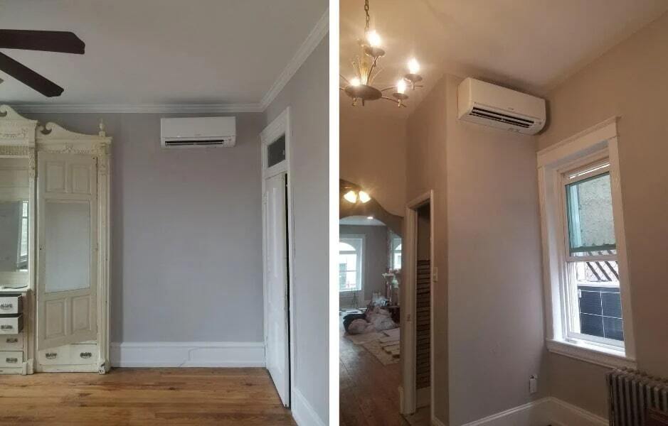 High wall unit in bedrooms easily tucked away, looking unnoticeable. 