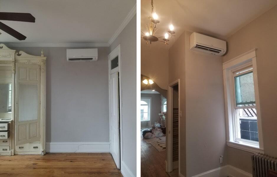 High wall unit in bedrooms easily tucked away, looking unnoticeable. 