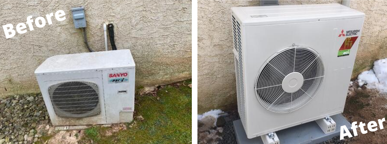 Old ductless system replaced with Mitsubishi hyper-heat heat pump