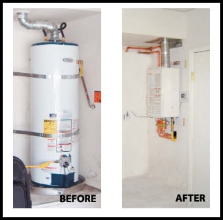 Tankless water heater before and after