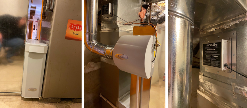 Aerus air scrubber, Aprilaire media filter, Aprilaire humidifier attached to existing furnace 