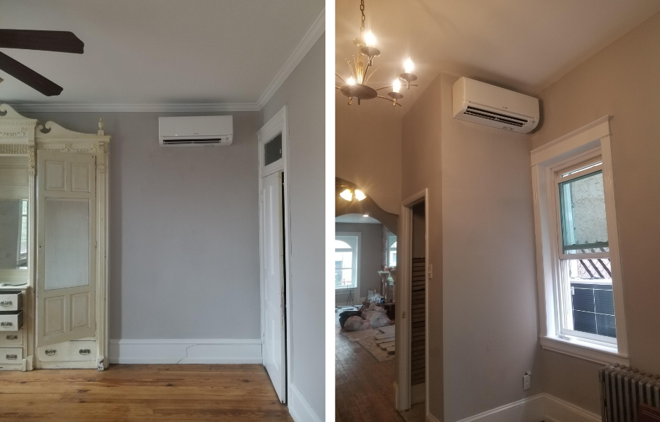 High wall unit in bedrooms easily tucked away, looking unnoticeable. 